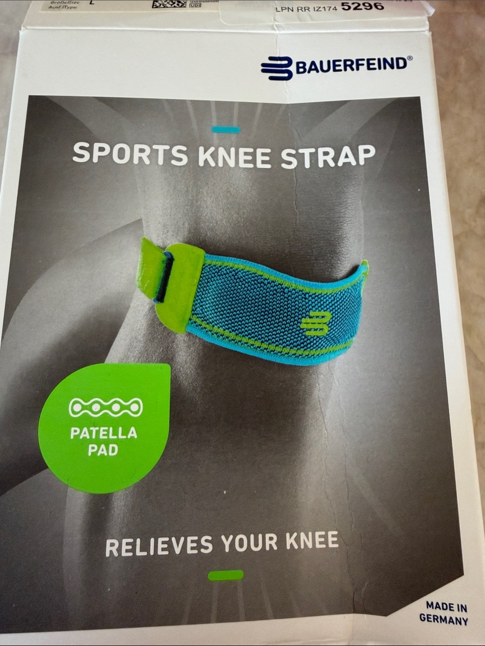 Bauerfeind Riviera Sports Knee Strap in Blue & Green. Large. Brand new!
